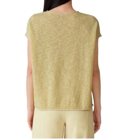 EILEEN FISHER Organic Linen Cotton Knit Slub Square Top L Yellow Classic Resort - Picture 4 of 11